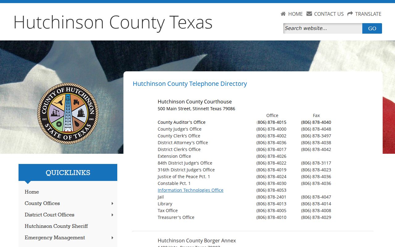 Hutchinson County directory for court date routing