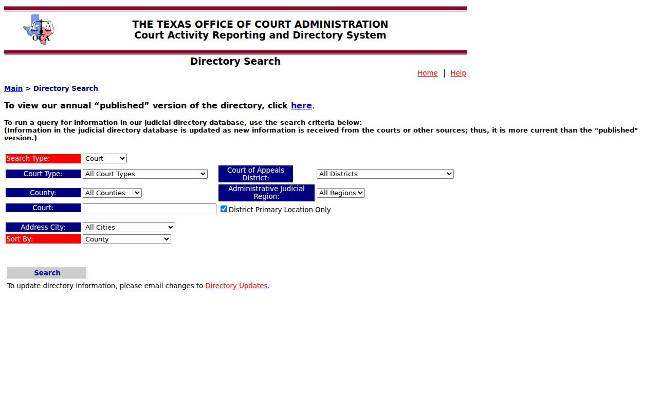 Texas OCA live court directory search for Hutchinson County courts