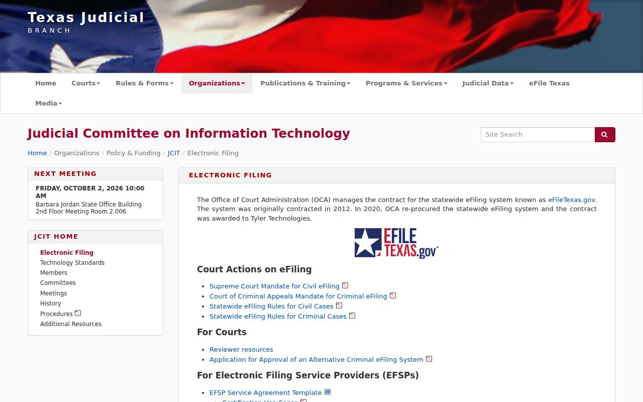 Texas electronic filing information for Hutchinson County court records