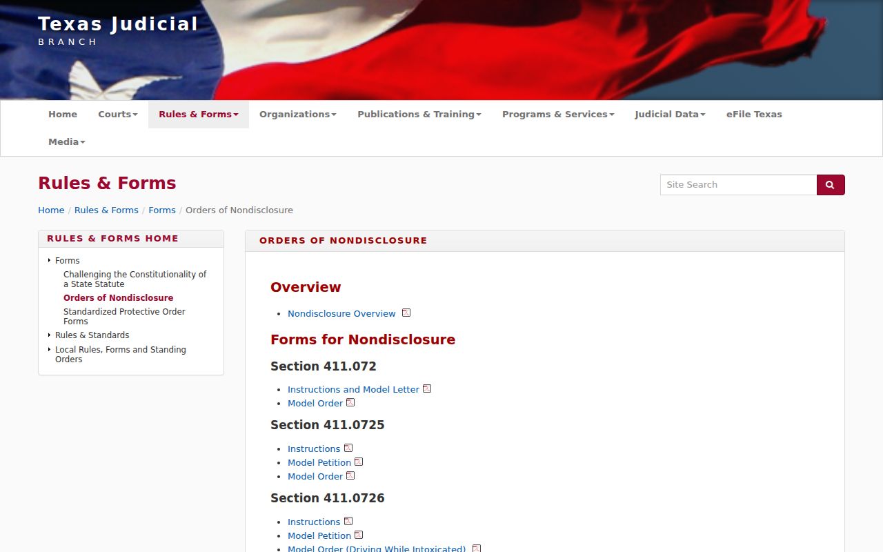 Texas nondisclosure forms affecting Hutchinson County court records