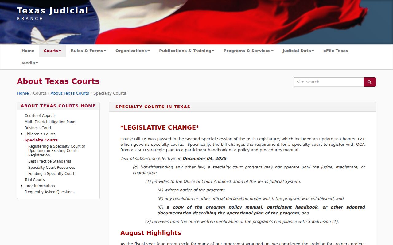 Texas specialty court information related to Hutchinson County court records