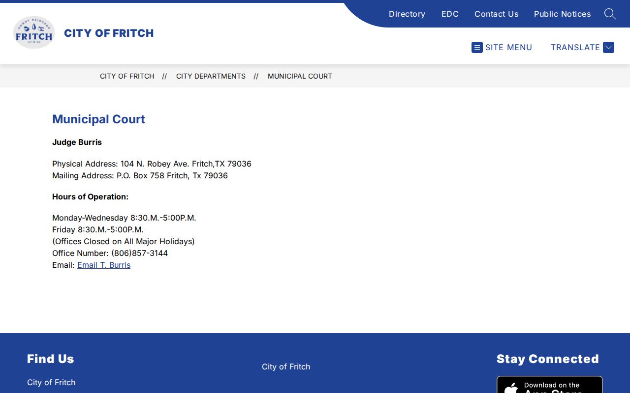 Fritch court docket Municipal Court information page