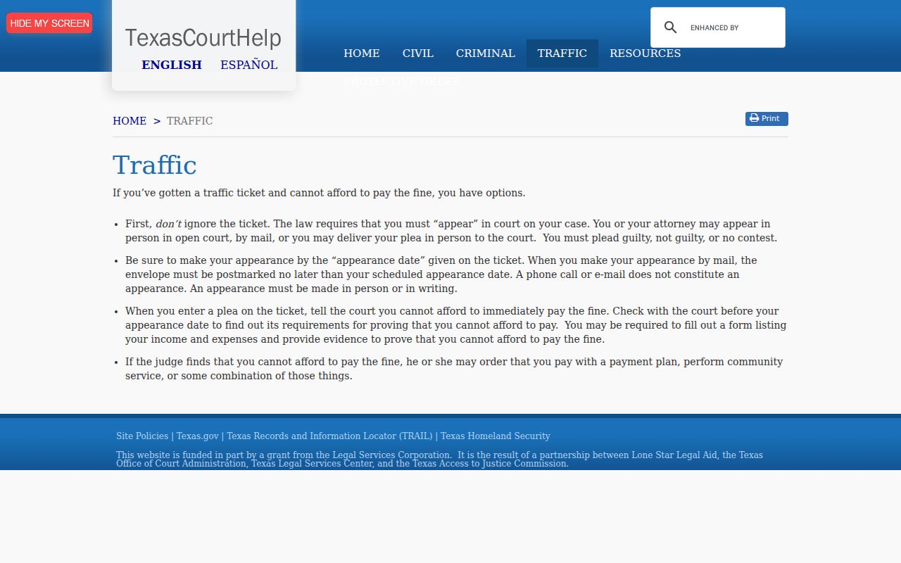 TexasCourtHelp guidance for Hutchinson County traffic tickets