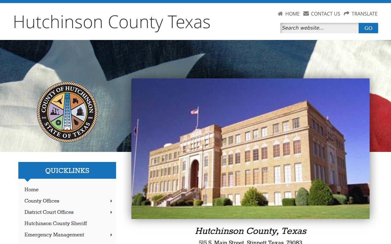 Hutchinson County court docket courthouse homepage