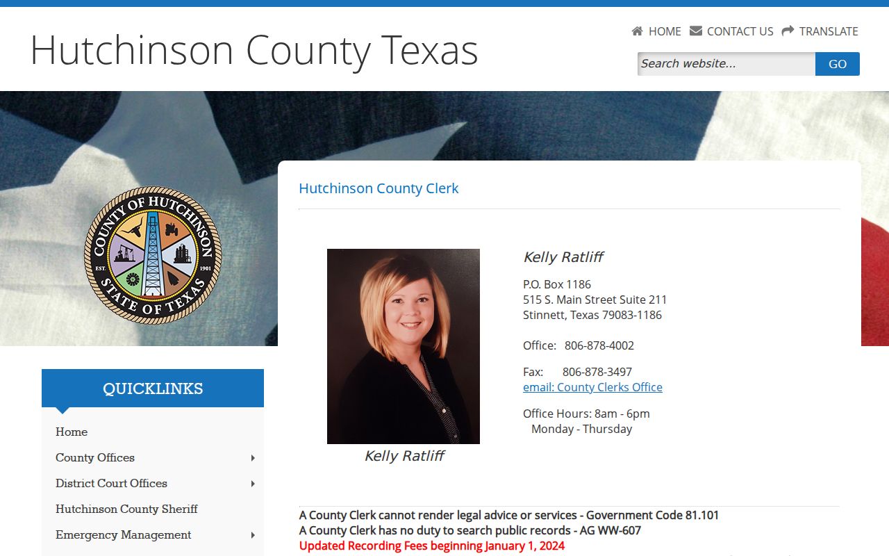 Hutchinson County court docket County Clerk page