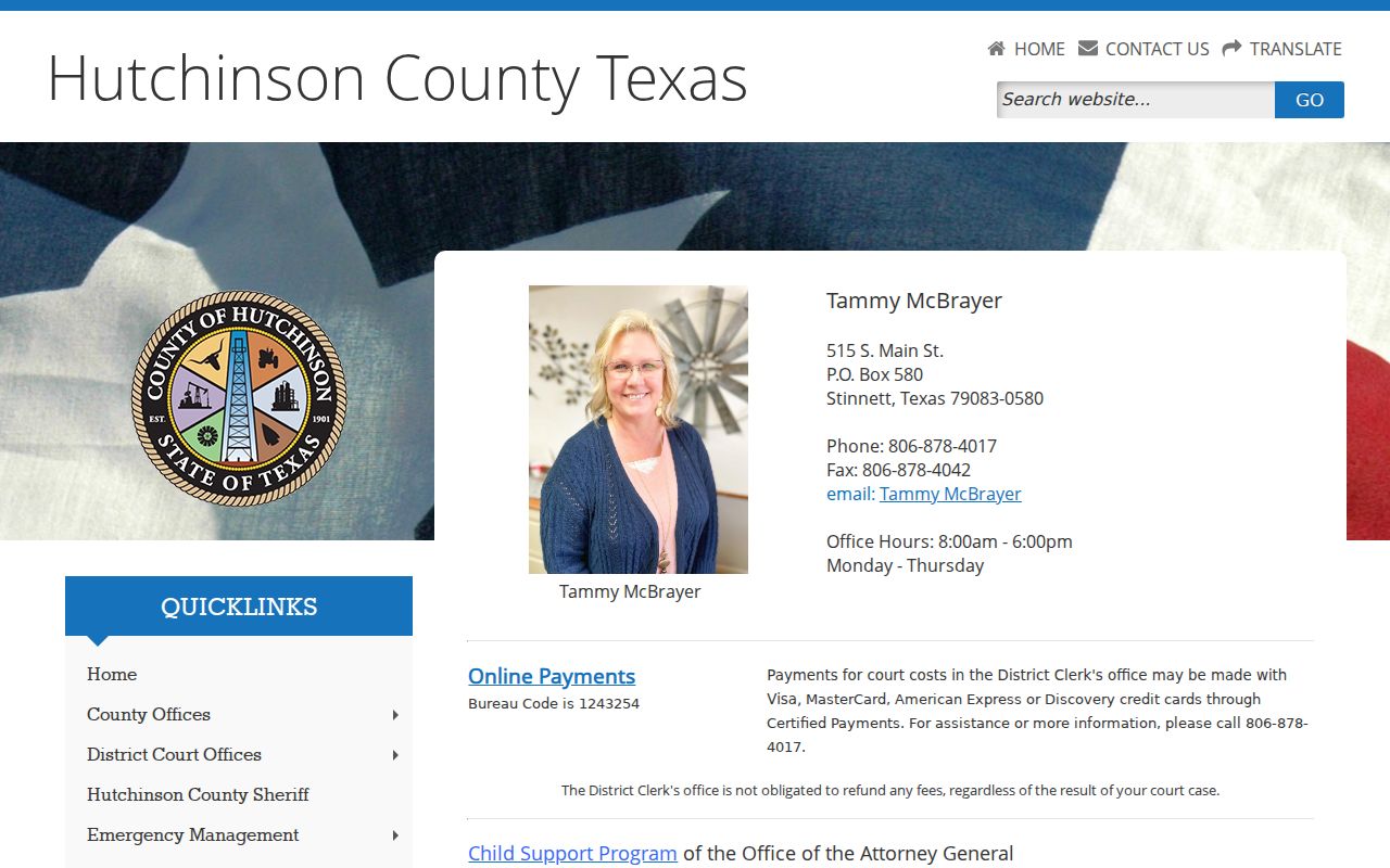 Hutchinson County court docket District Clerk page